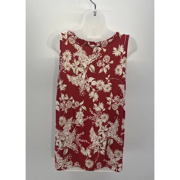 J Jill Wearever Womens Floral Tank Top Red Beige Boho Cottagecore Travel M - Picture 4 of 7